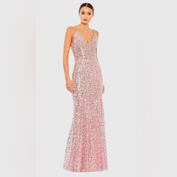 Mac Duggal Dresses & Skirts - NWT | Mac Duggal 69175 Rose Pink Plunge Neck Sleeveless Trumpet Gown Size 10